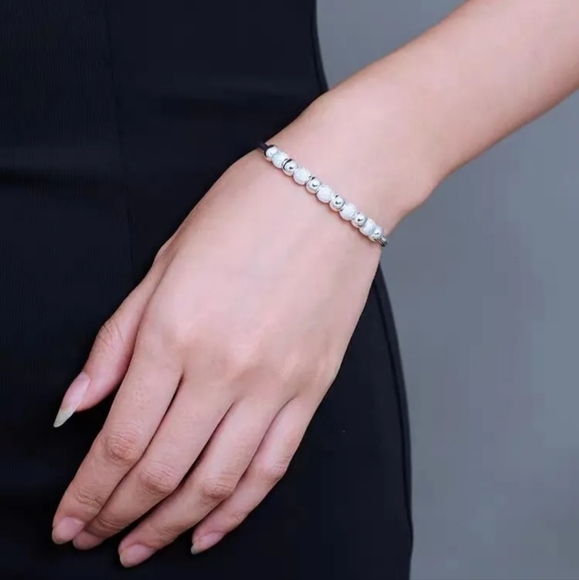 Silver Beaded Bangle Bracelet Adjustable Loose Fit Elegant Dainty Bracelets - Picture 9 of 16